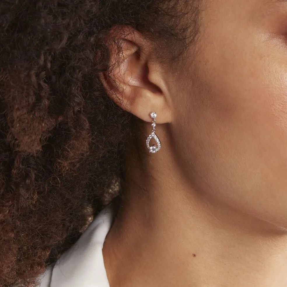 Boucles D'oreilles Pendantes Istanbul Argent Blanc Oxyde De Zirconium