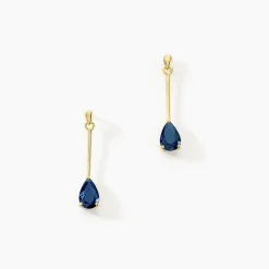 Boucles D'oreilles Pendantes Goutte Or Jaune Saphir