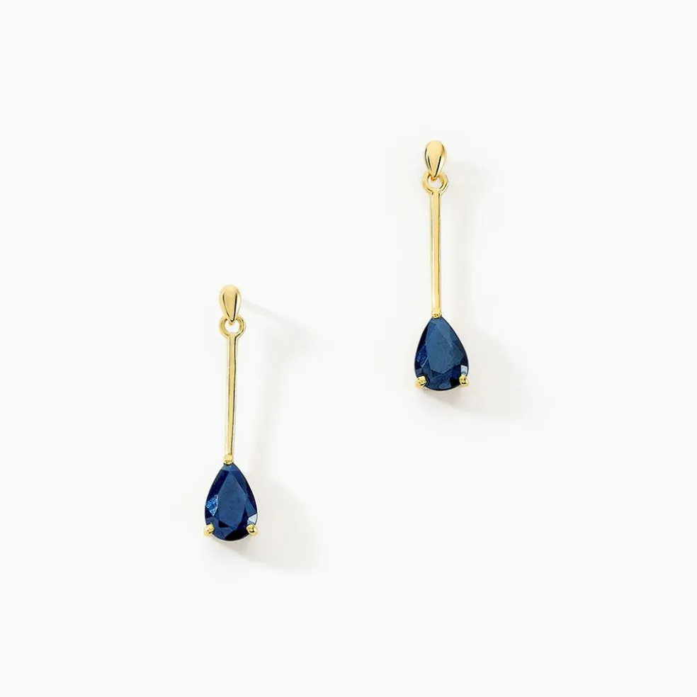 Boucles D'oreilles Pendantes Goutte Or Jaune Saphir