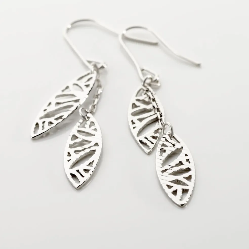 Boucles D'oreilles Pendantes Bartolomea Feuille Or Blanc