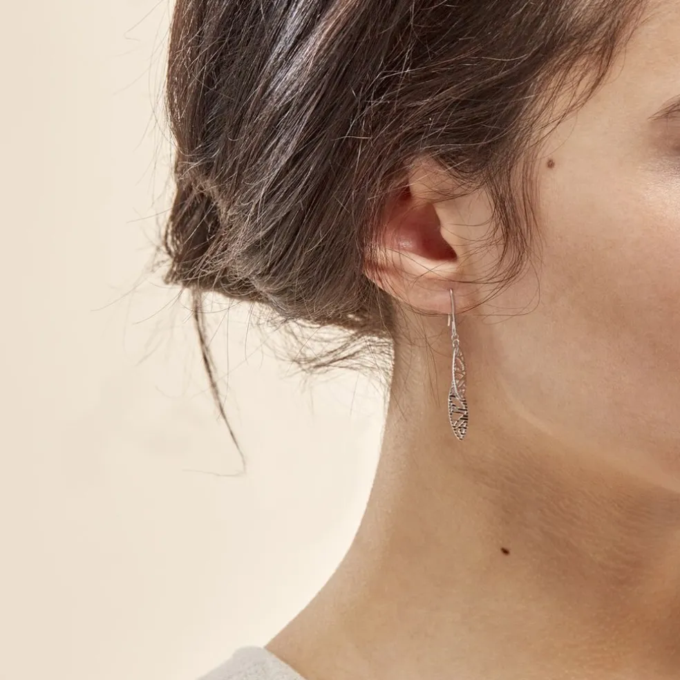 Boucles D'oreilles Pendantes Bartolomea Feuille Or Blanc