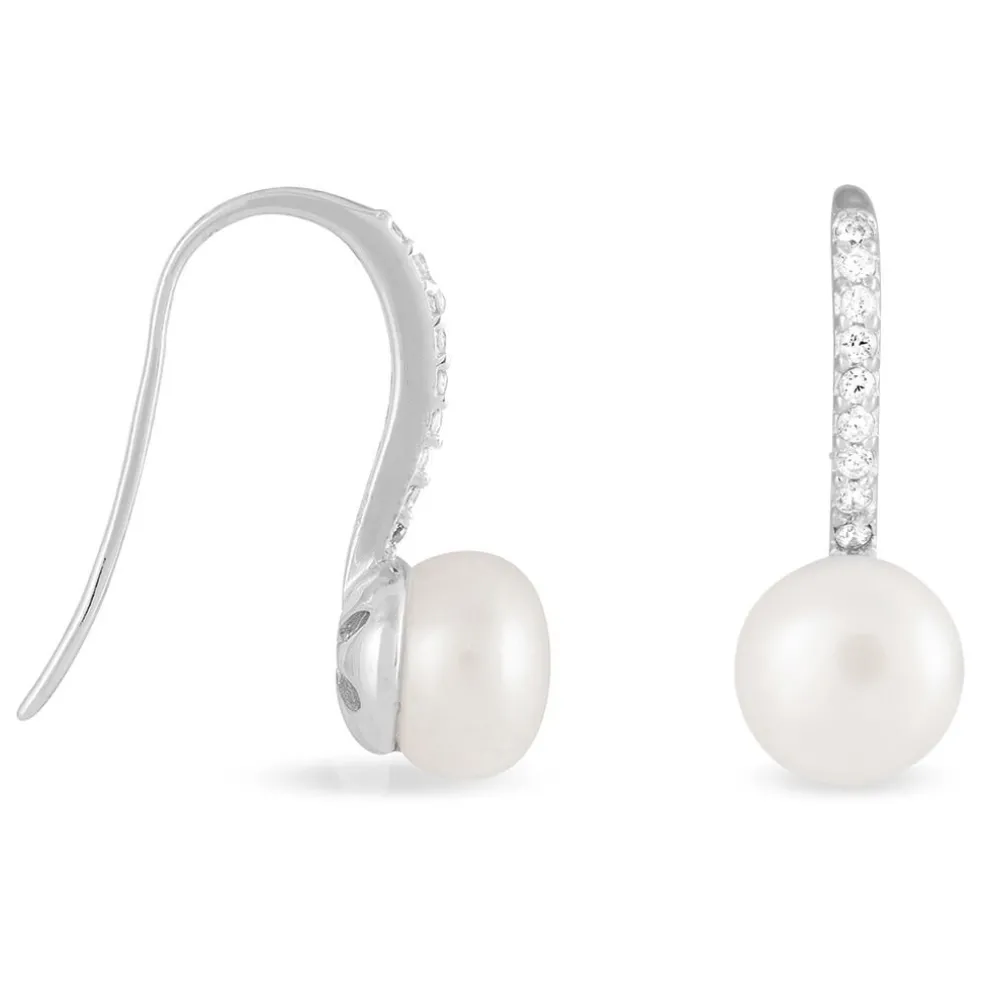 Boucles D'oreilles Pendantes Gwaldys Argent Perle De Culture Et Oxyde