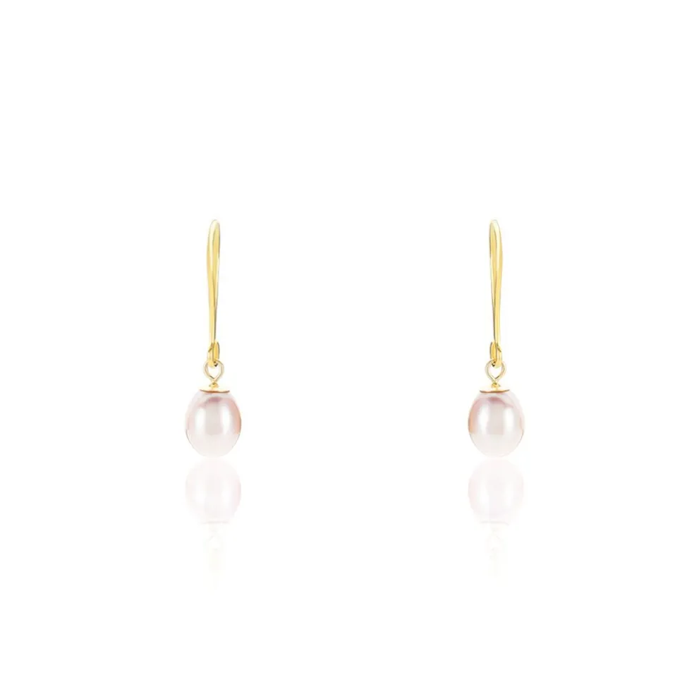 Boucles D'oreilles Pendantes Baroque Or Jaune Perles De Culture