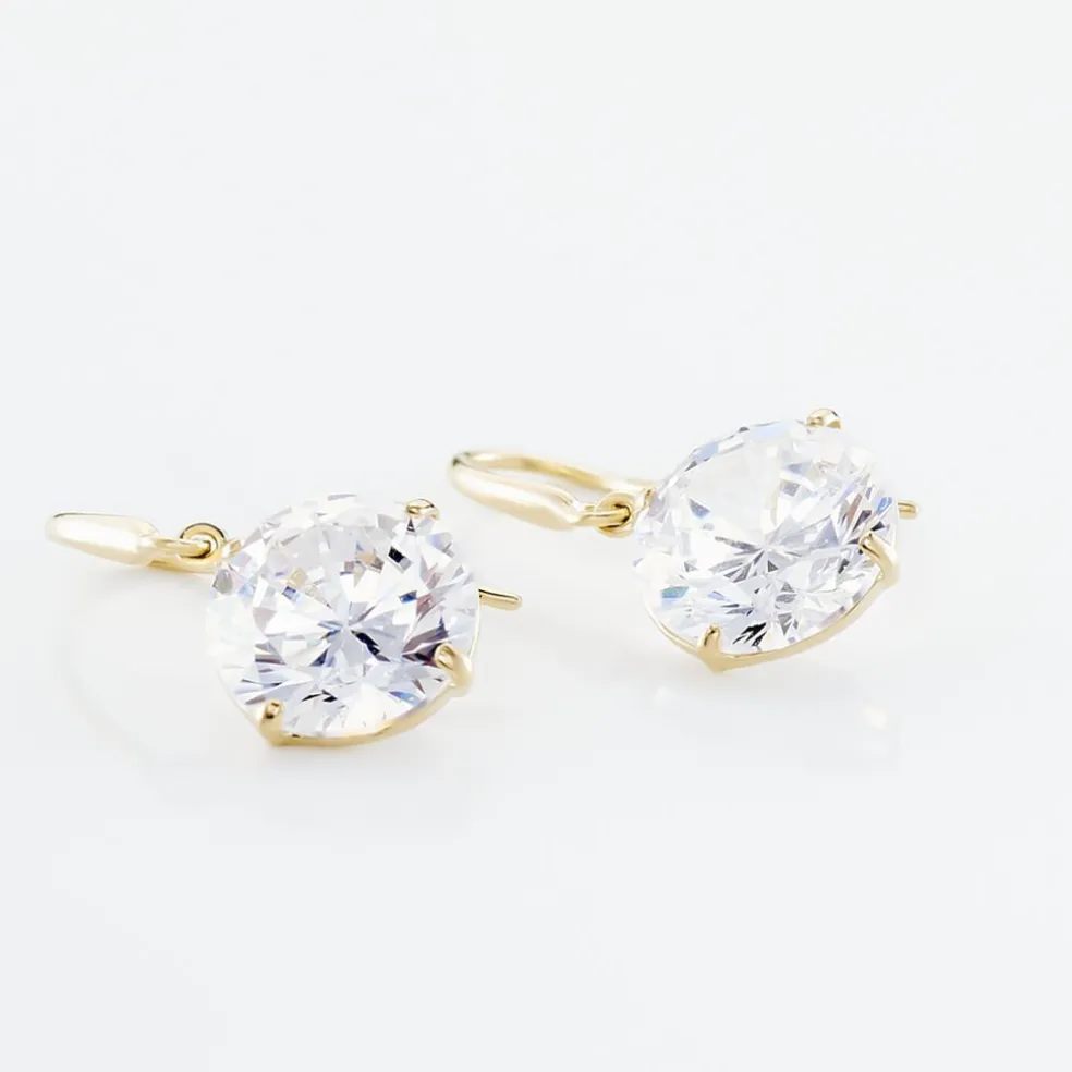 Boucles D'oreilles Pendantes Oxyde Rond Or Jaune Oxyde De Zirconium