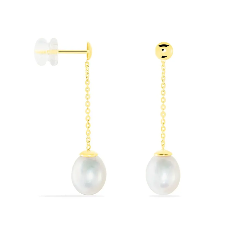 Boucles D'oreilles Pendantes Valera Or Jaune Perle De Culture
