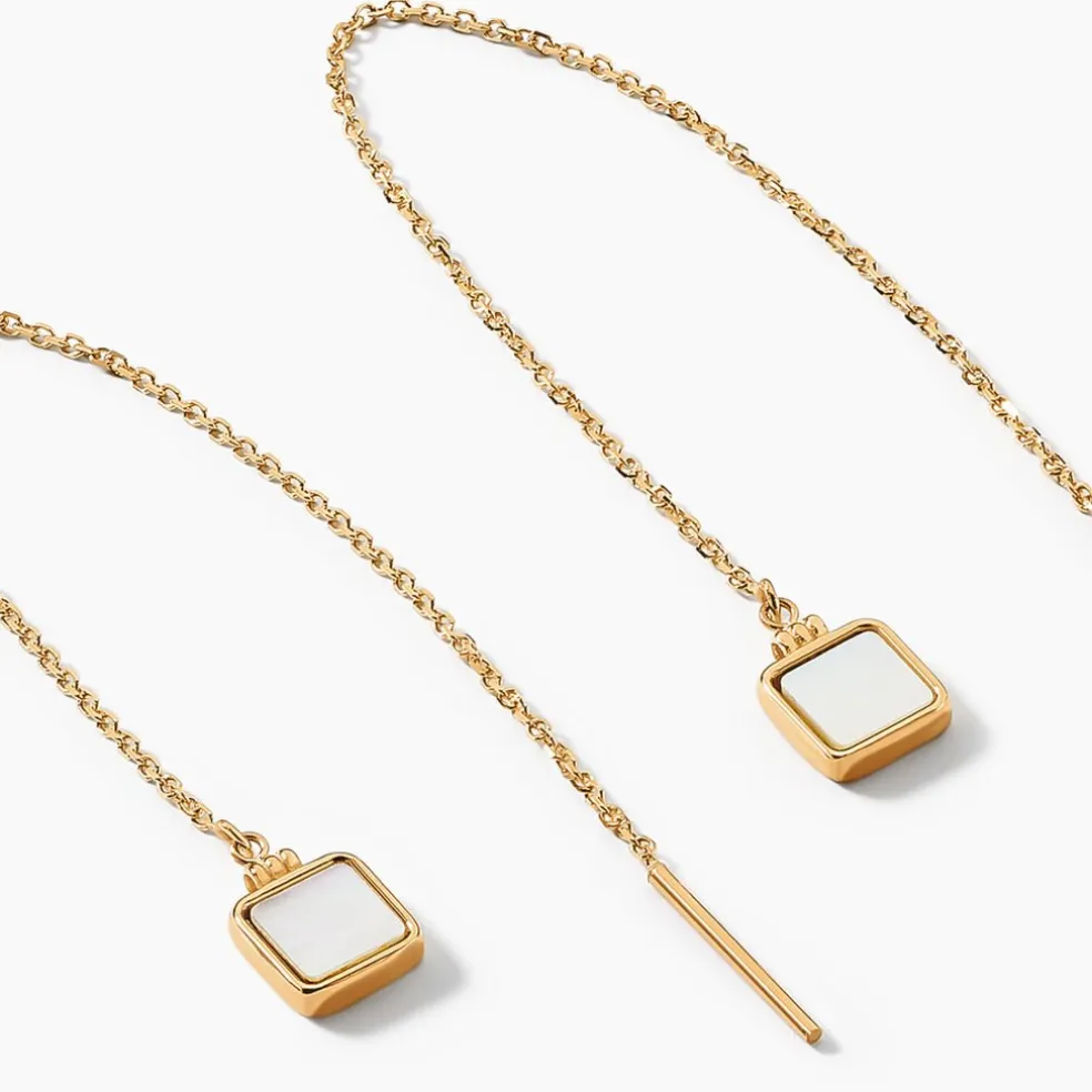 Boucles D'oreilles Pendantes Caron Or Jaune Nacre