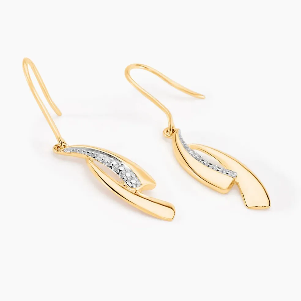 Boucles D'oreilles Pendantes Aube Or Bicolore Diamant