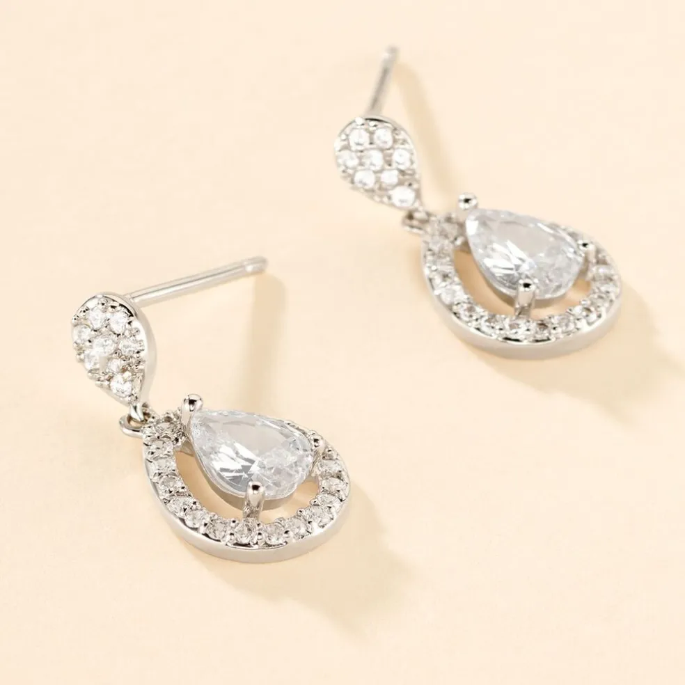 Boucles D'oreilles Pendantes Argent Blanc Zelie Oxyde De Zirconium
