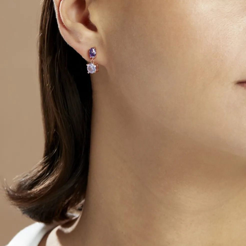 Boucles D'oreilles Pendantes Argent Rose Brenna Oxydes De Zirconium