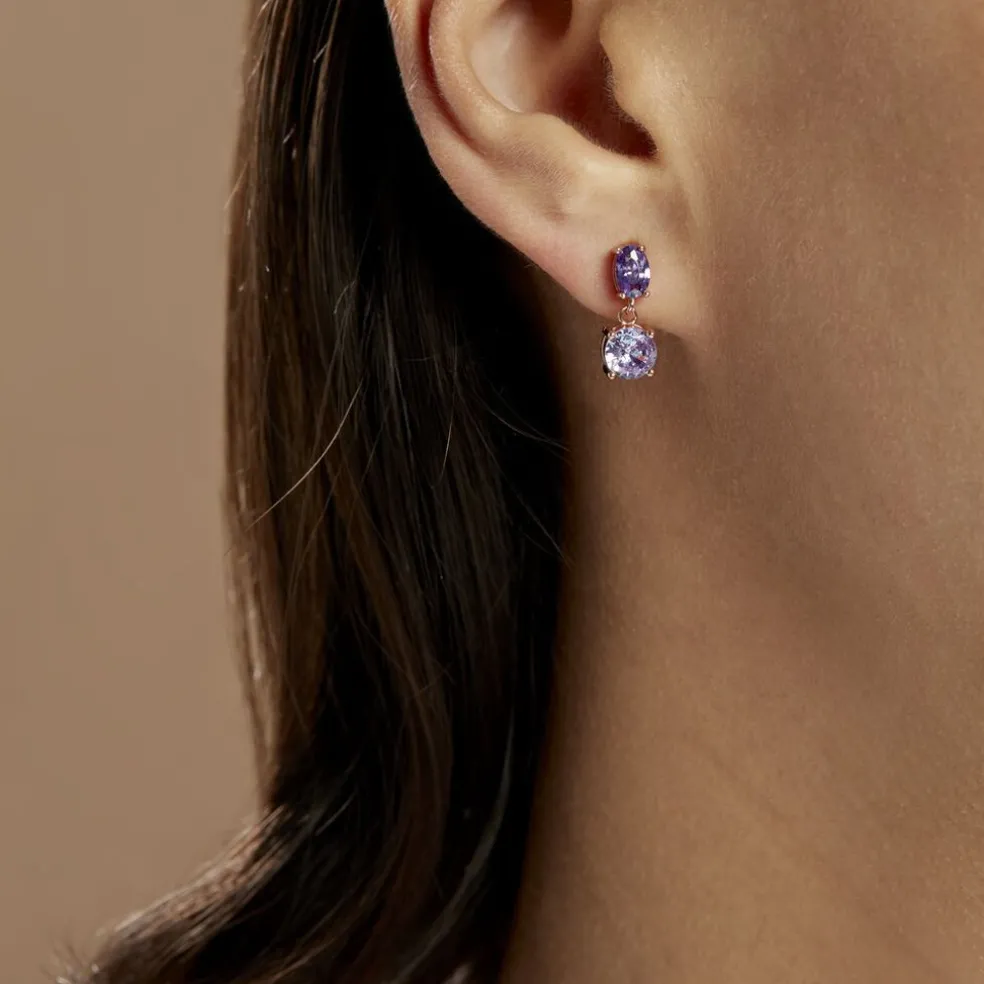 Boucles D'oreilles Pendantes Argent Rose Brenna Oxydes De Zirconium