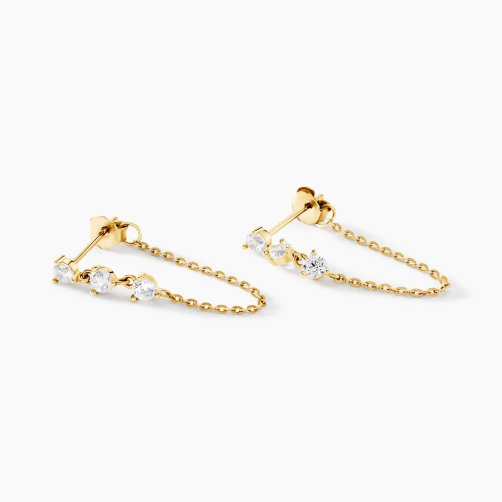 Boucles D'oreilles Pendantes Orion Or Jaune Oxyde De Zirconium