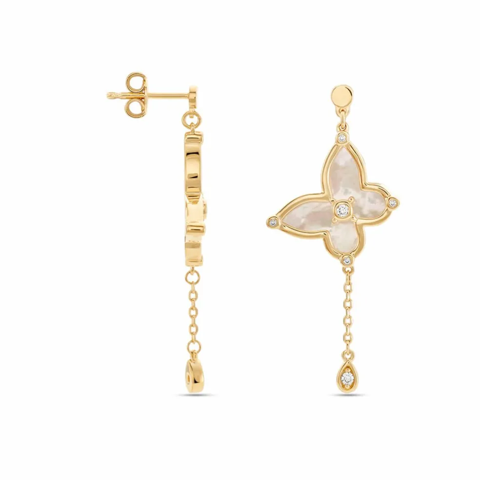 Boucles D'oreilles Pendantes Areli Plaque Or Doré Nacre Oxyde