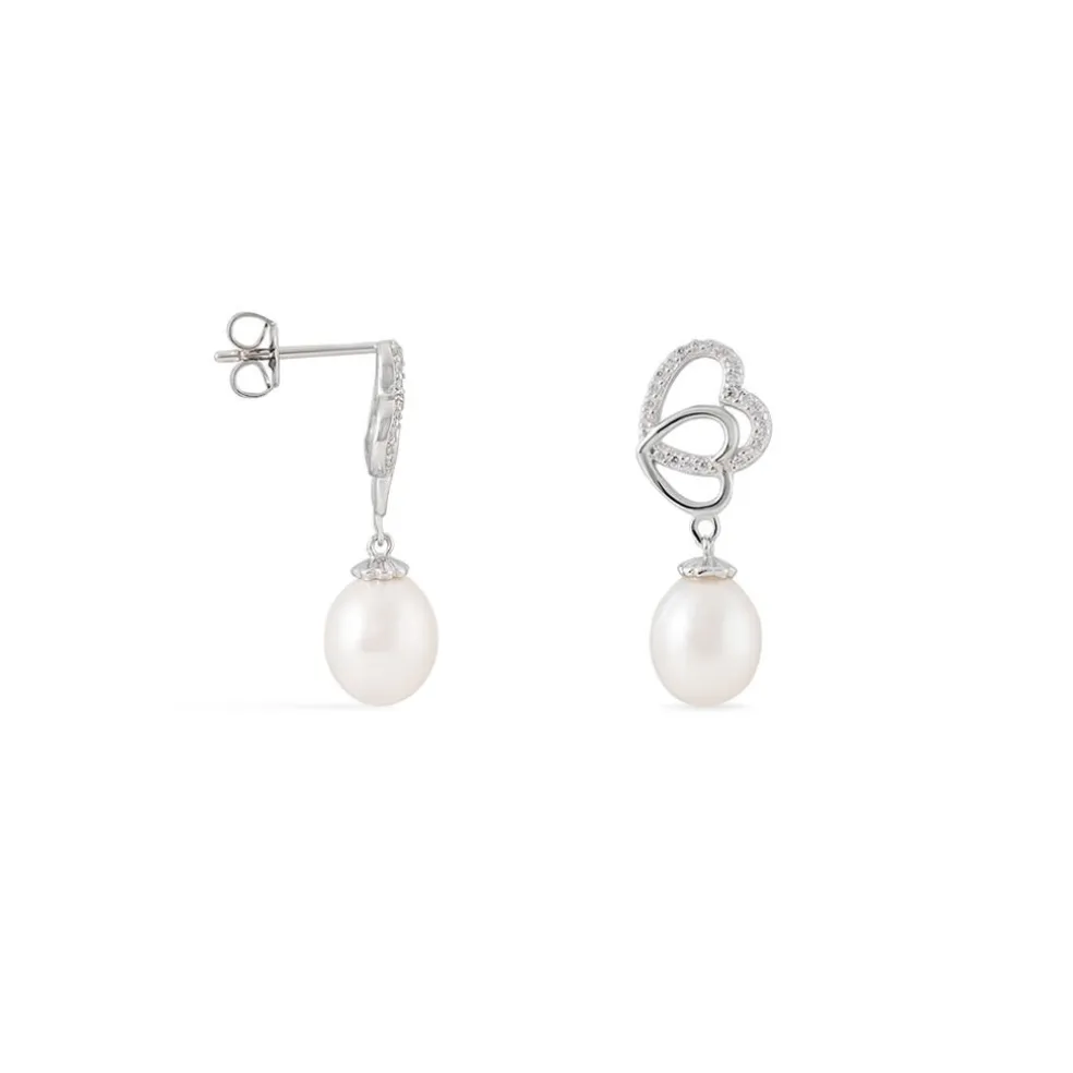 Boucles D'oreilles Pendantes Rosella Argent Perle De Culture Et Oxyde