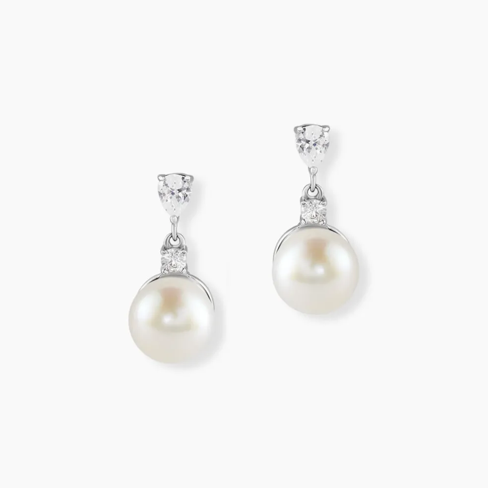 Boucles D'oreilles Pendantes Melya Argent Perle De Culture Et Oxyde