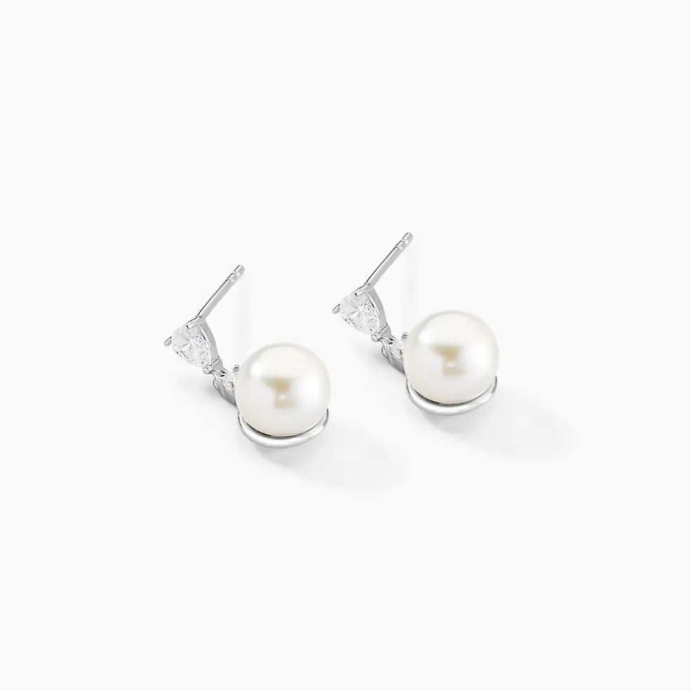 Boucles D'oreilles Pendantes Melya Argent Perle De Culture Et Oxyde