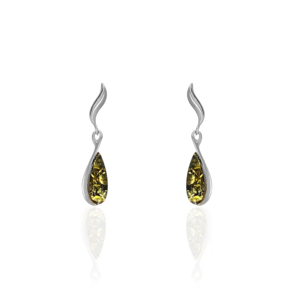 Boucles D'oreilles Pendantes Argent Blanc Odilon Ambre
