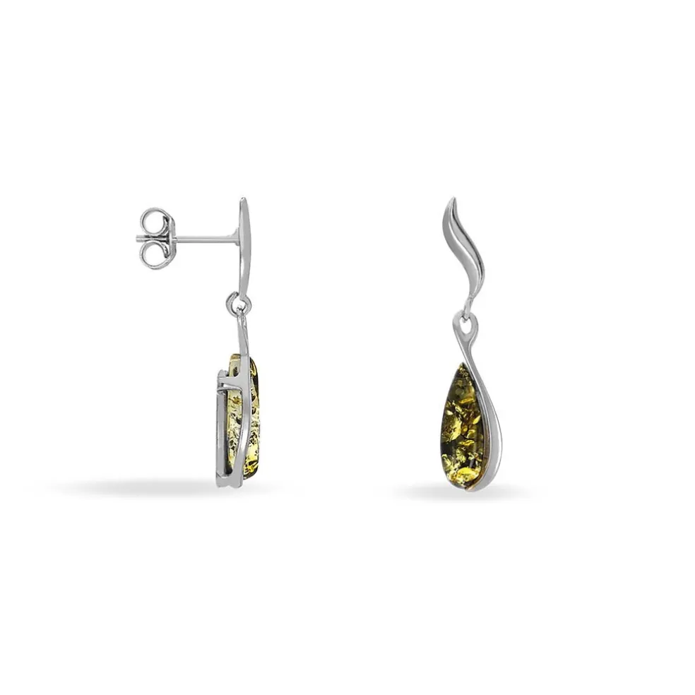 Boucles D'oreilles Pendantes Argent Blanc Odilon Ambre