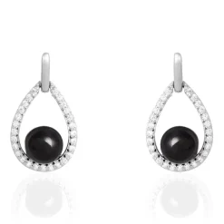 Boucles D'oreilles Pendantes Nerea Argent Blanc Céramique Et Oxyde