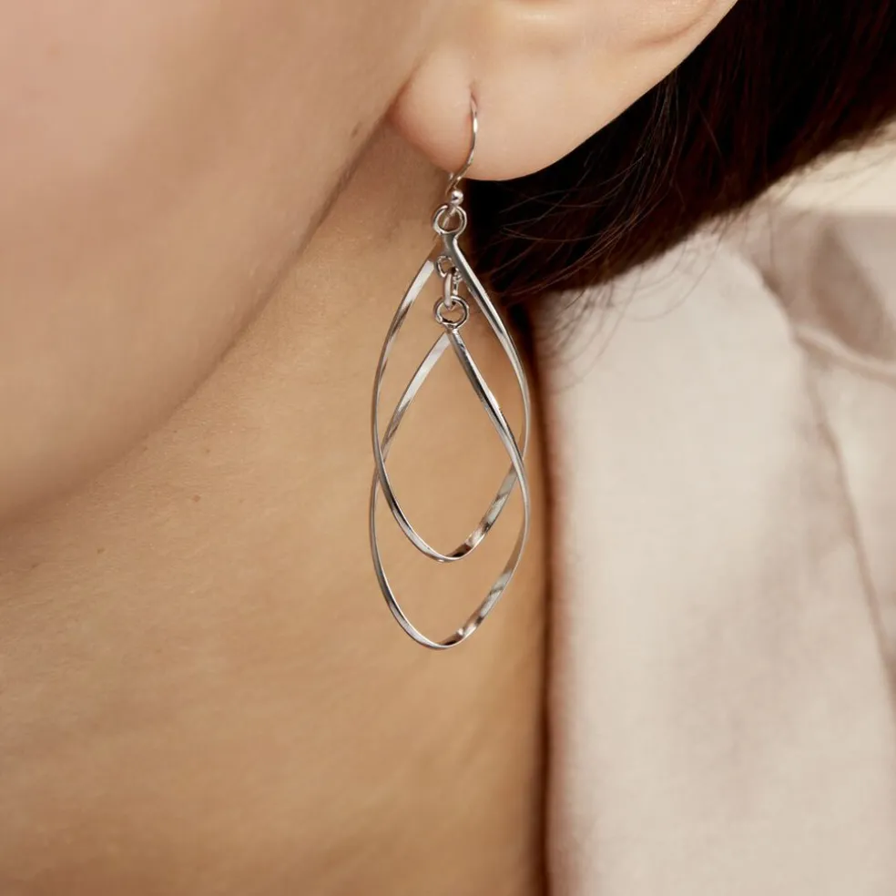 Boucles D'oreilles Pendantes Twisty Argent Blanc
