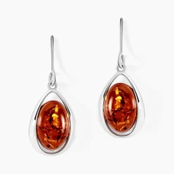 Boucles D'oreilles Pendantes Hilda Argent Blanc Ambre