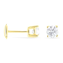Boucles D'oreilles Puces 4 Griffes Or Jaune Diamant Synthetique