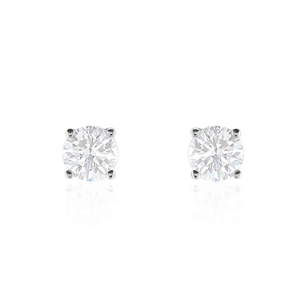 Boucles D'oreilles Puces 4 Griffes Or Blanc Diamant Synthetique