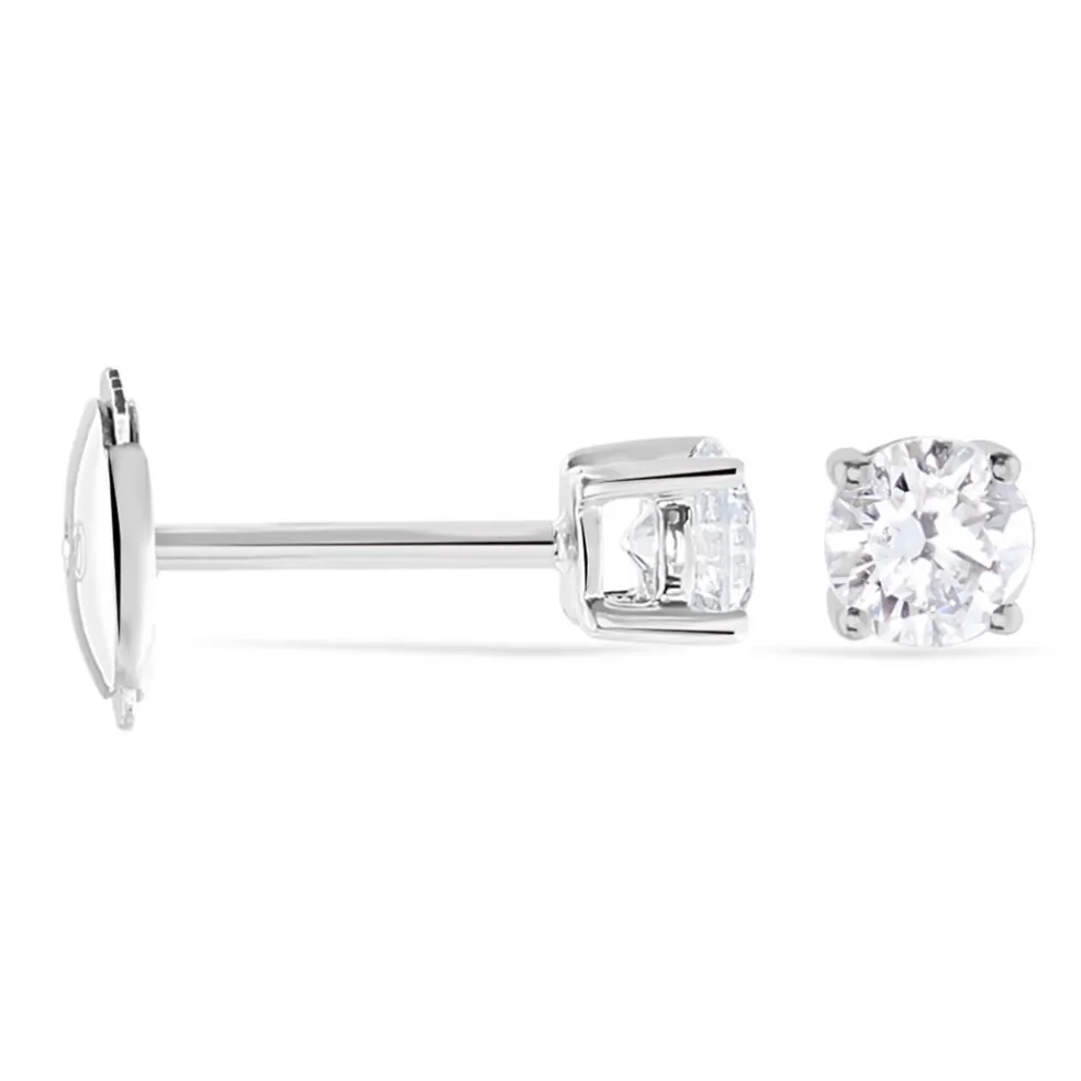 Boucles D'oreilles Puces 4 Griffes Or Blanc Diamant Synthetique