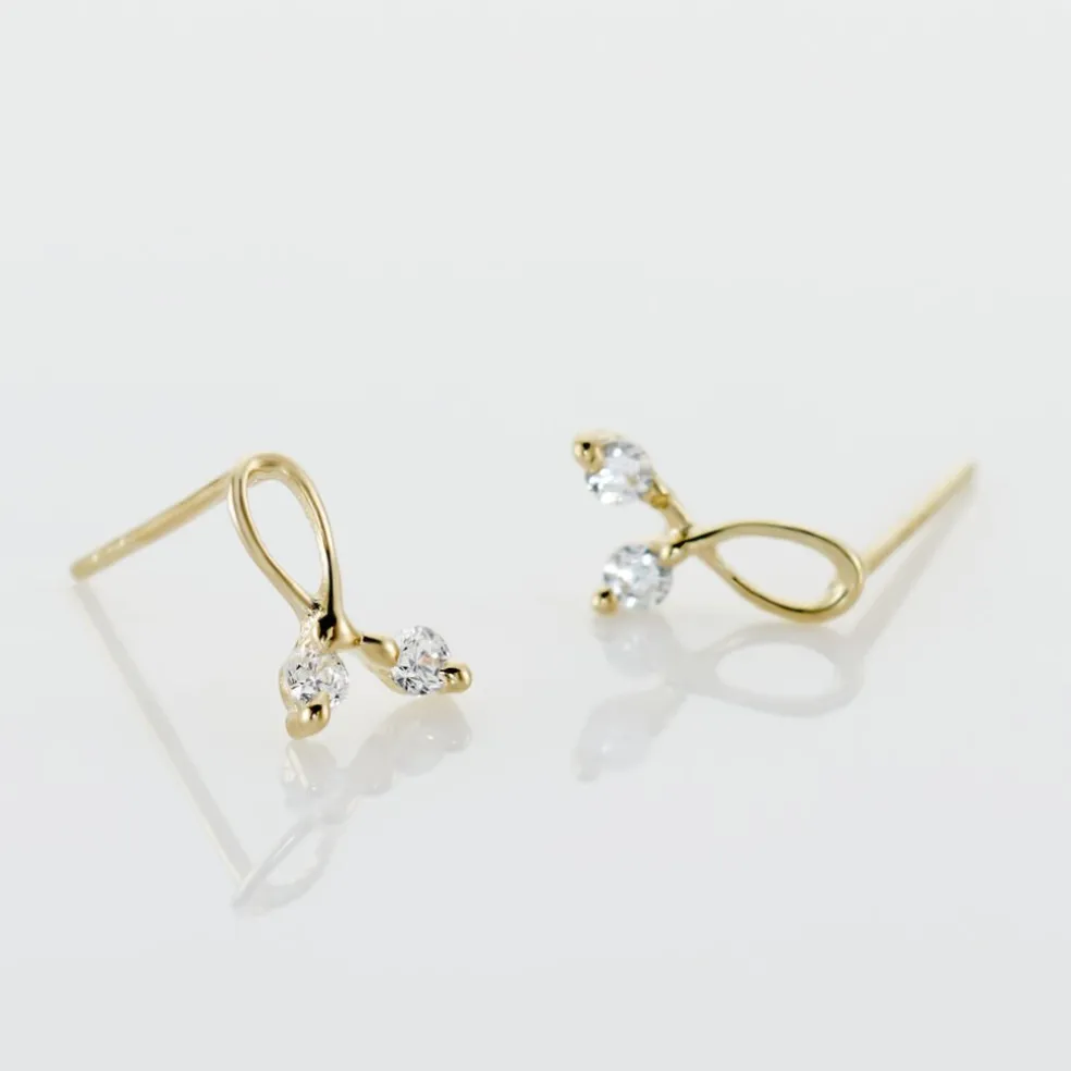 Boucles D'oreilles Puces Alvina Ruban Or Jaune Oxyde De Zirconium