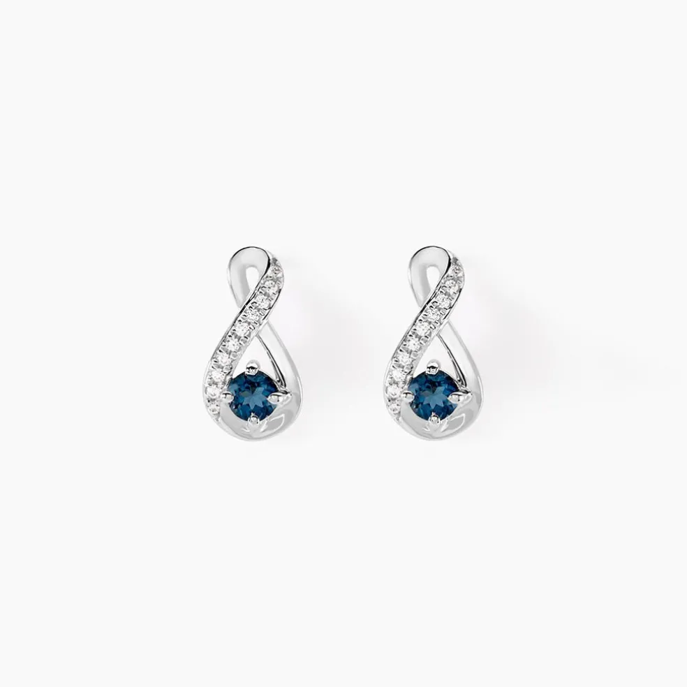 Boucles D'oreilles Puces Augusta Or Blanc Topaze Et Oxyde De Zirconium