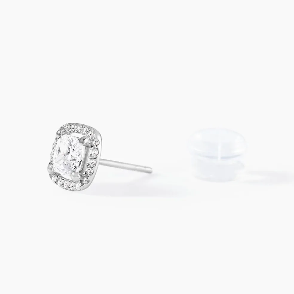 Boucles D'oreilles Puces Adrienne Or Blanc Oxyde De Zirconium