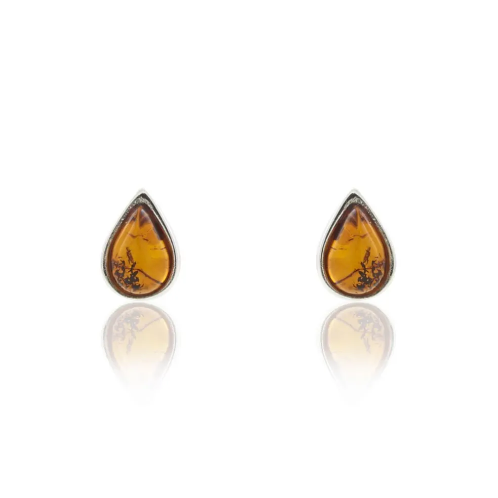 Boucles D'oreilles Puces Argent Blanc Junie Ambre