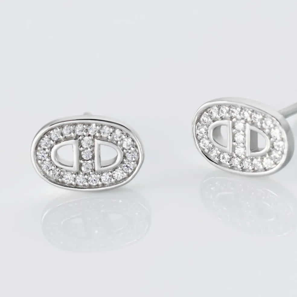 Boucles D'oreilles Puces Argent Blanc Caprina Oxydes De Zirconium