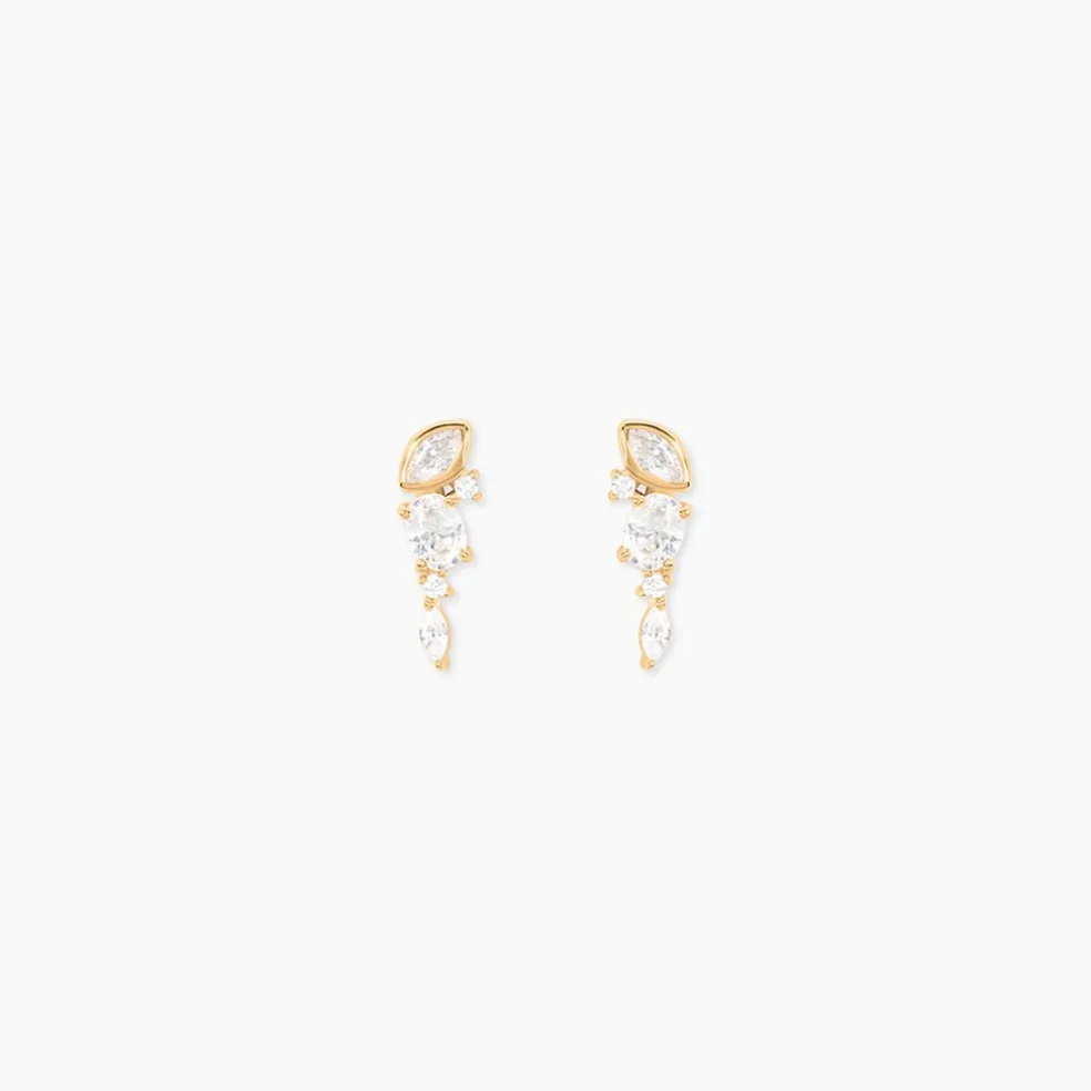 Boucles D'Oreilles Puces Aurena Plaqué Or Jaune Oxyde De Zirconium