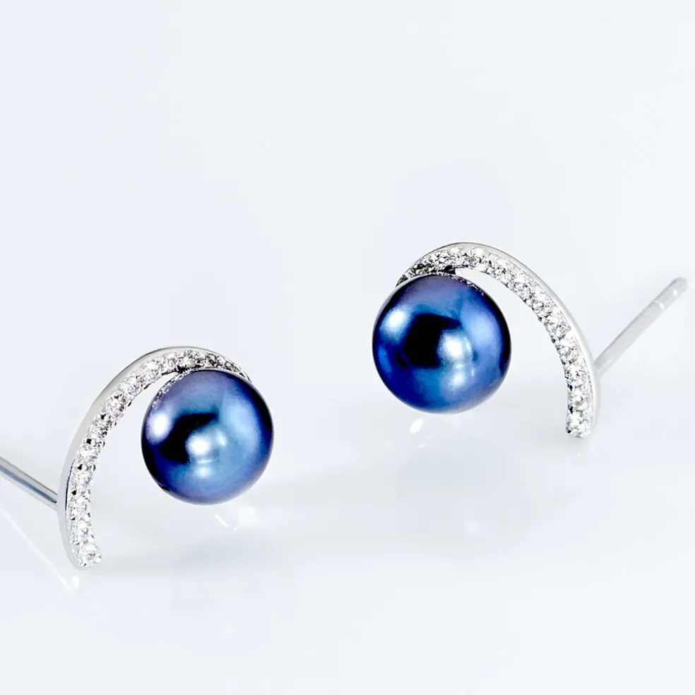 Boucles D'oreilles Puces Anais Or Blanc Perle De Culture Et Oxyde