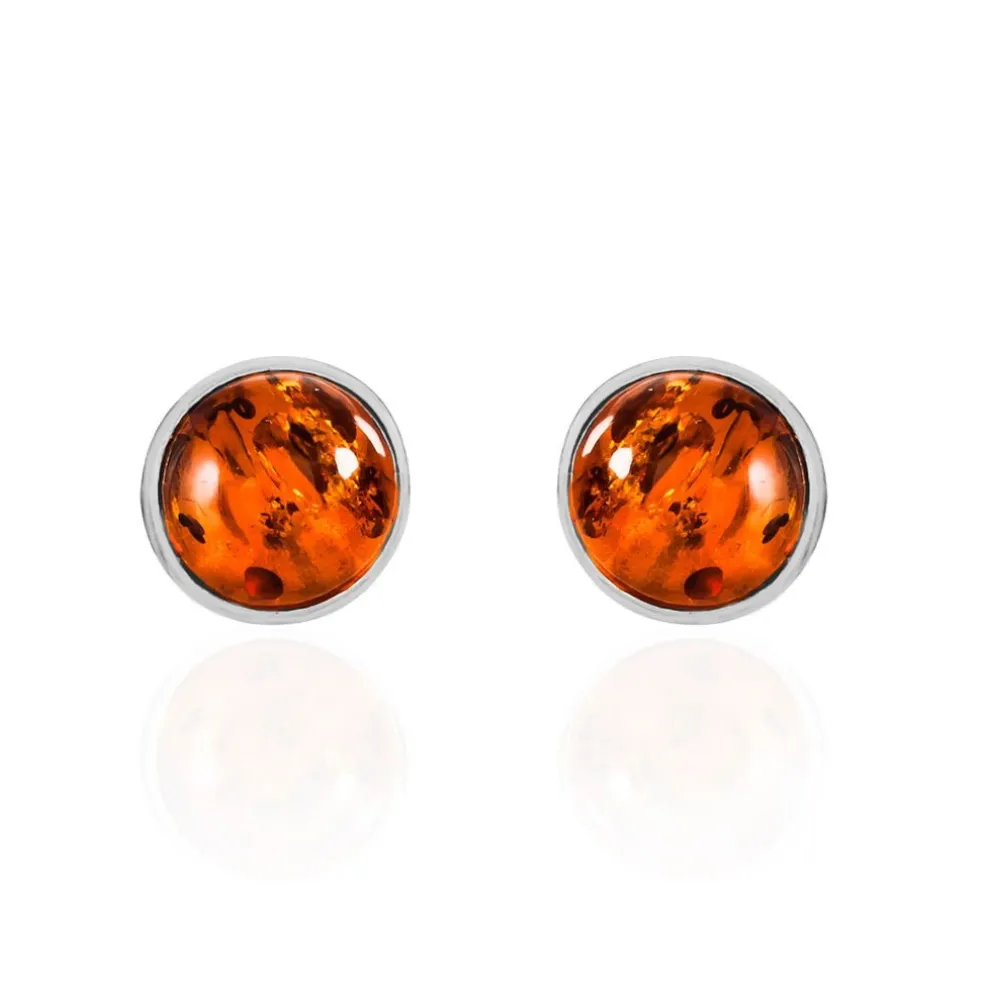 Boucles D'oreilles Puces Argent Blanc Acacia Ambre