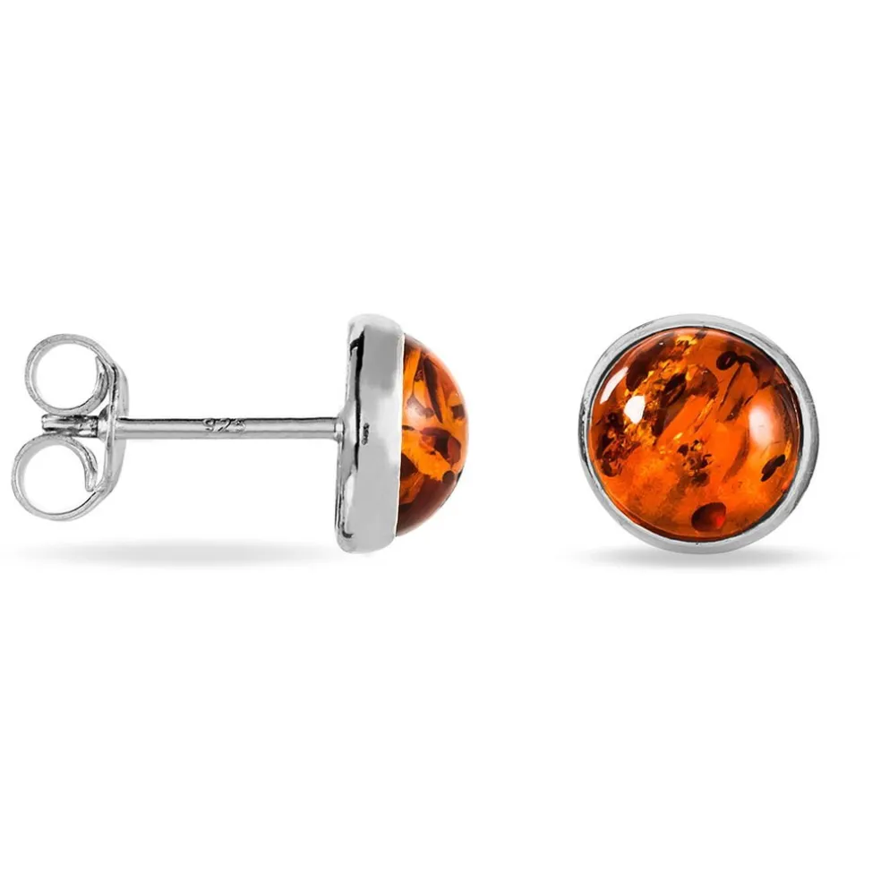 Boucles D'oreilles Puces Argent Blanc Acacia Ambre
