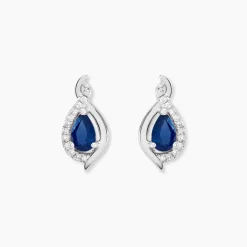 Boucles D'oreilles Puces Angelika Or Blanc Saphir Et Diamant
