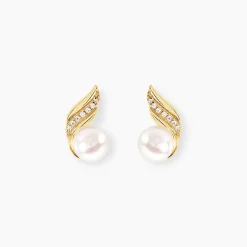 Boucles D'oreilles Puces Antoinette Or Jaune Perle De Culture
