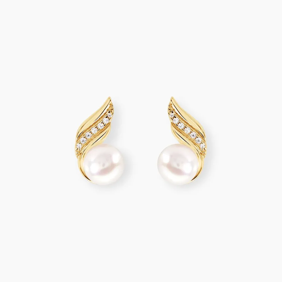 Boucles D'oreilles Puces Antoinette Or Jaune Perle De Culture