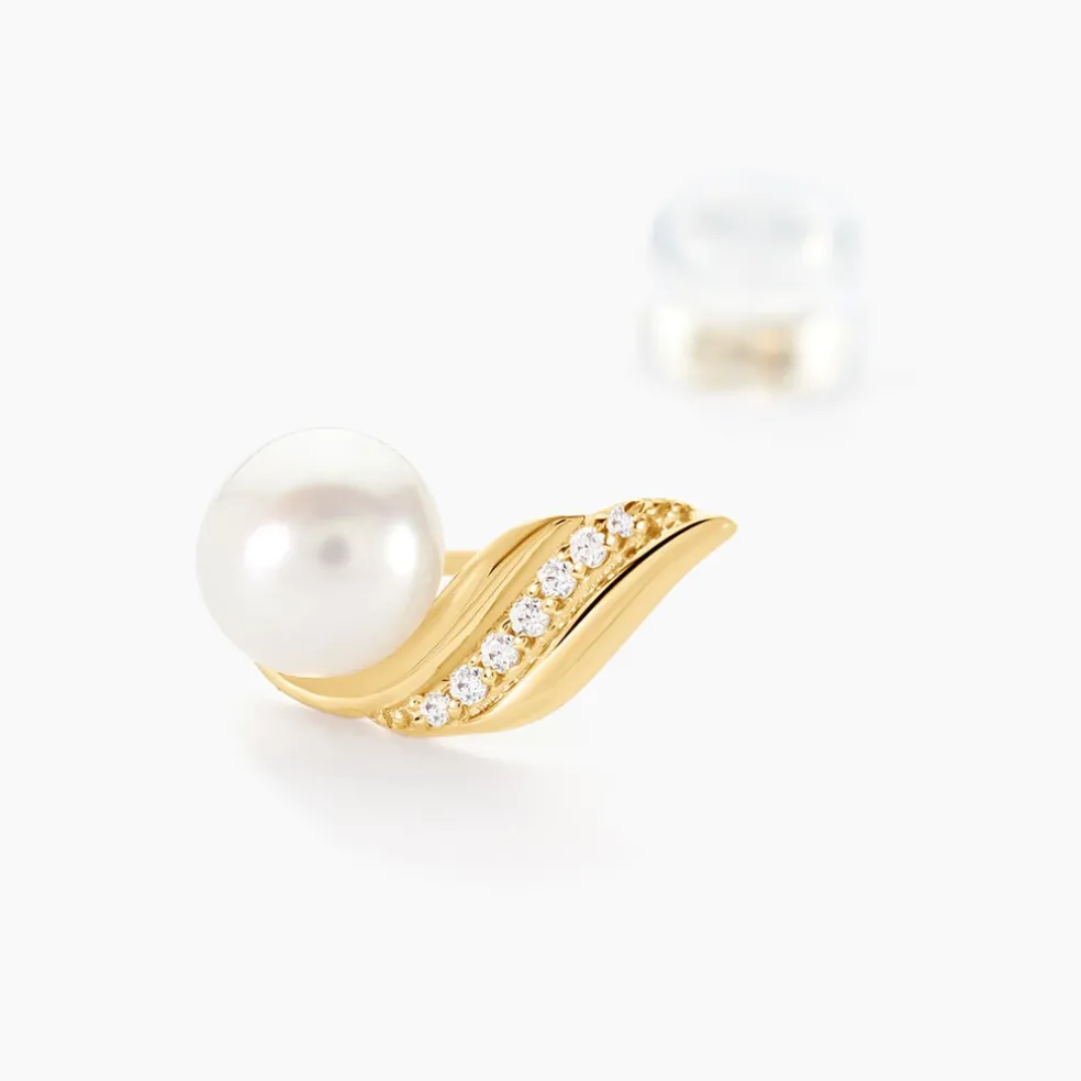 Boucles D'oreilles Puces Antoinette Or Jaune Perle De Culture