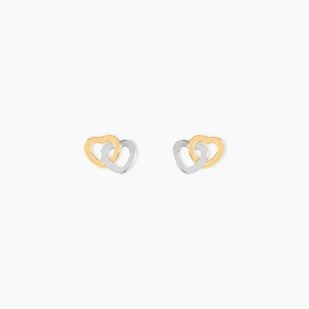 Boucles D'oreilles Puces Anne-maudae Double Coeurs Or Bicolore