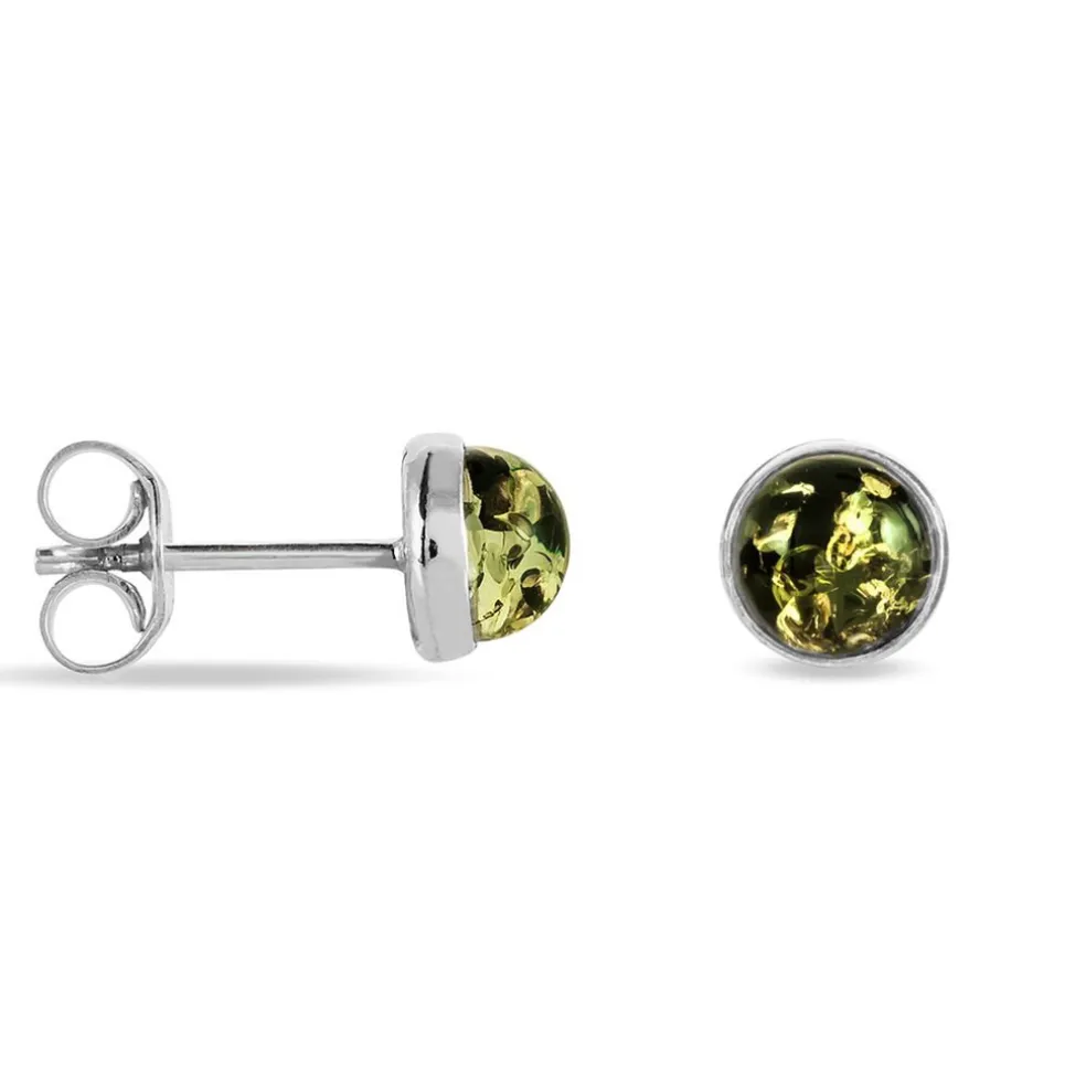 Boucles D'oreilles Puces Argent Blanc Acacia Ambre