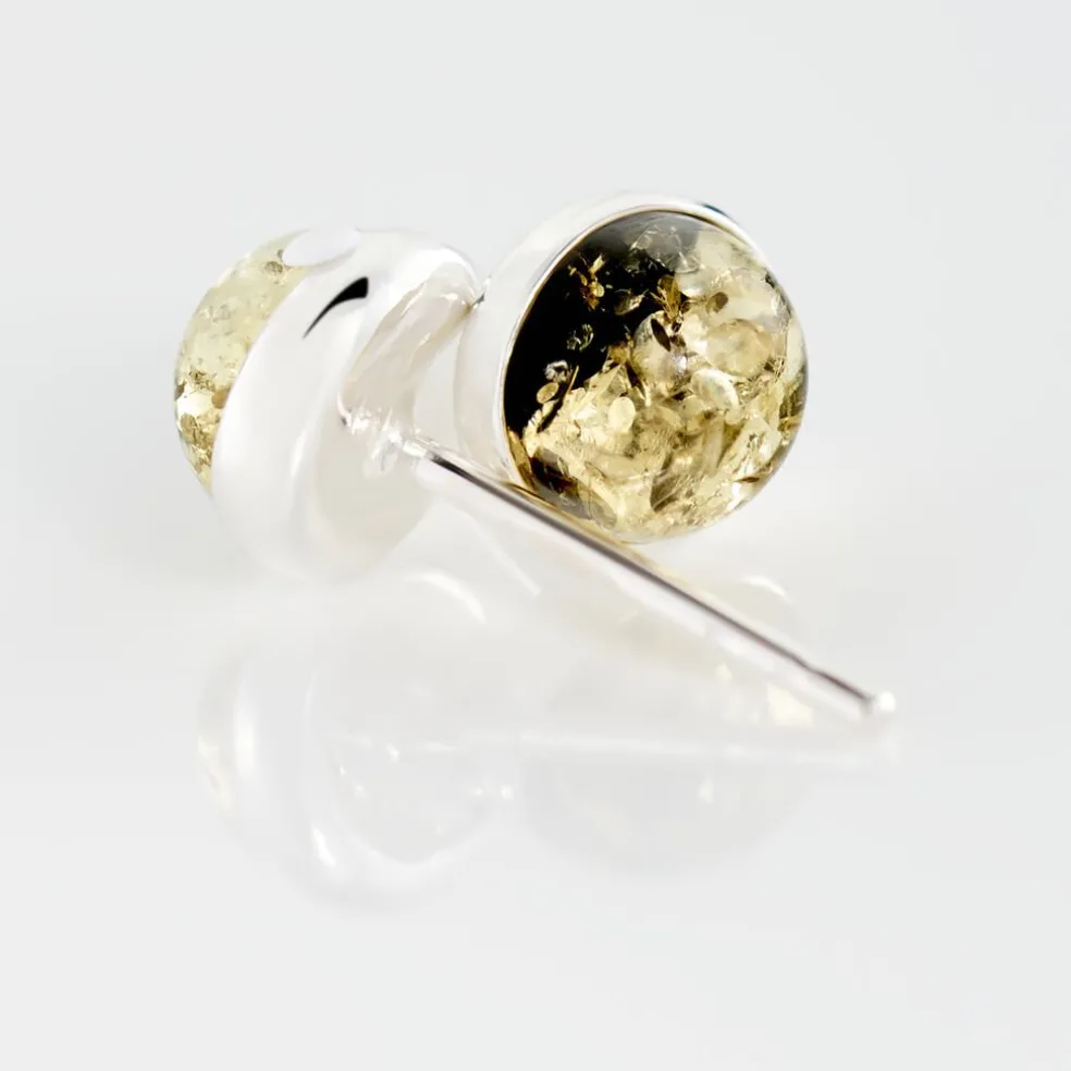 Boucles D'oreilles Puces Argent Blanc Acacia Ambre