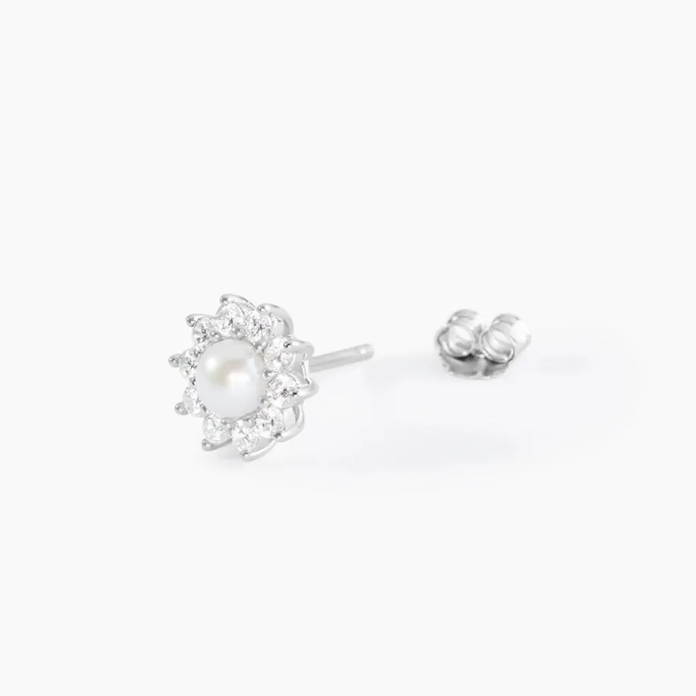 Boucles D'oreilles Puces Argent Blanc Cheri Perle De Culture Oxydes