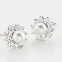 Boucles D'oreilles Puces Argent Blanc Cheri Perle De Culture Oxydes