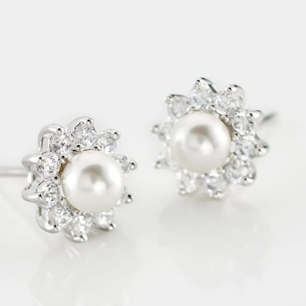 Boucles D'oreilles Puces Argent Blanc Cheri Perle De Culture Oxydes