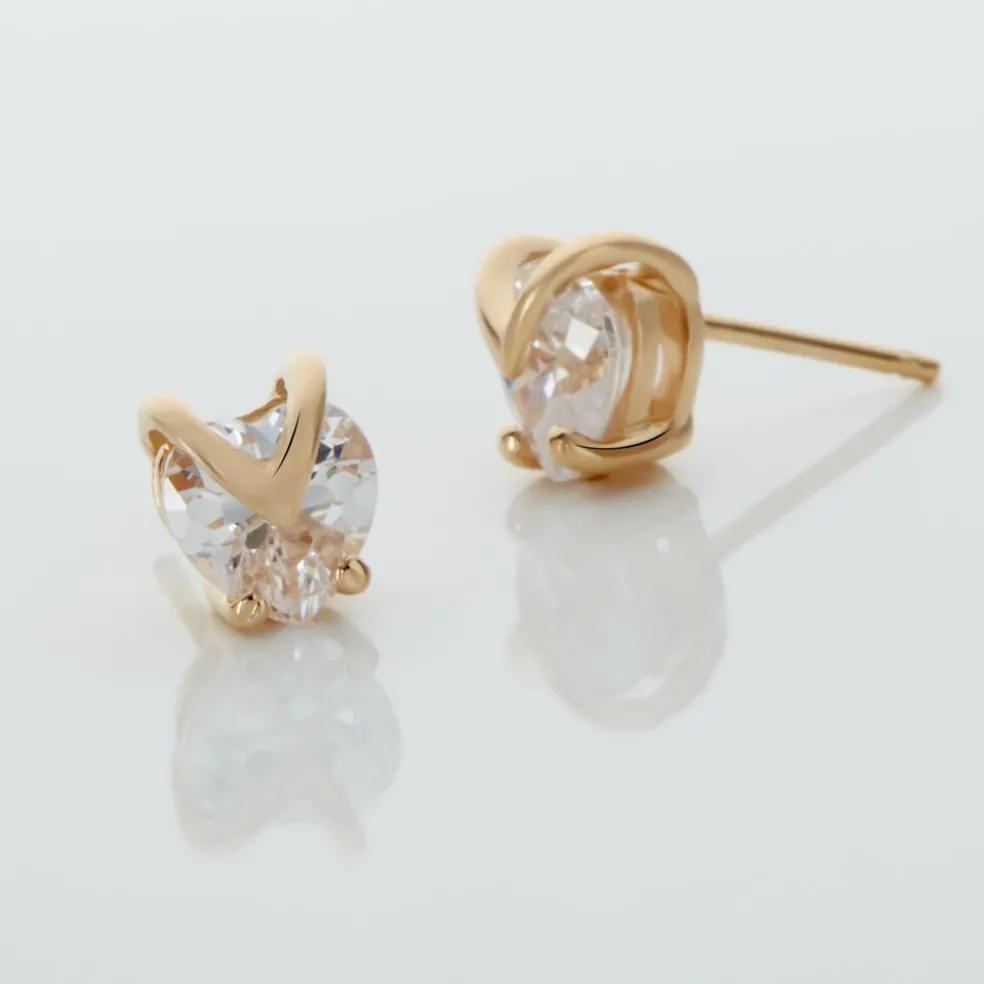 Boucles D'oreilles Puces Abelinia Plaqué Or Jaune Oxyde De Zirconium