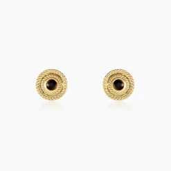 Boucles D'oreilles Puces Aghavni Plaque Or Jaune Agate