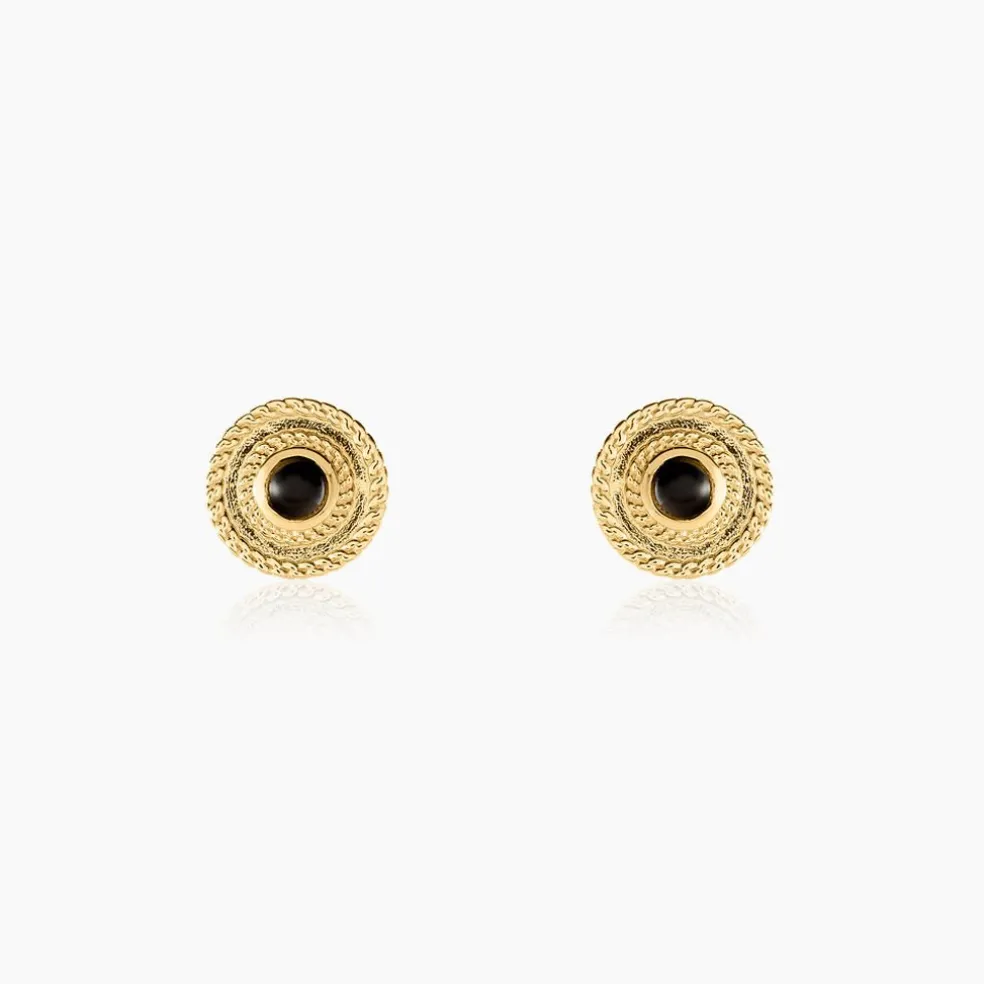 Boucles D'oreilles Puces Aghavni Plaque Or Jaune Agate