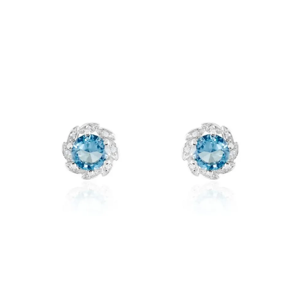 Boucles D'oreilles Puces Argent Blanc Clover Verre Oxydes De Zirconium